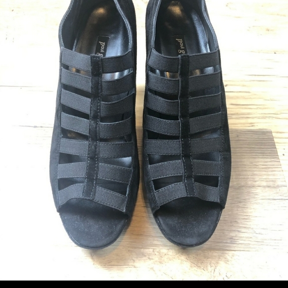 Paul Green Black Suede Peep Toe Heels - Picture 5 of 7